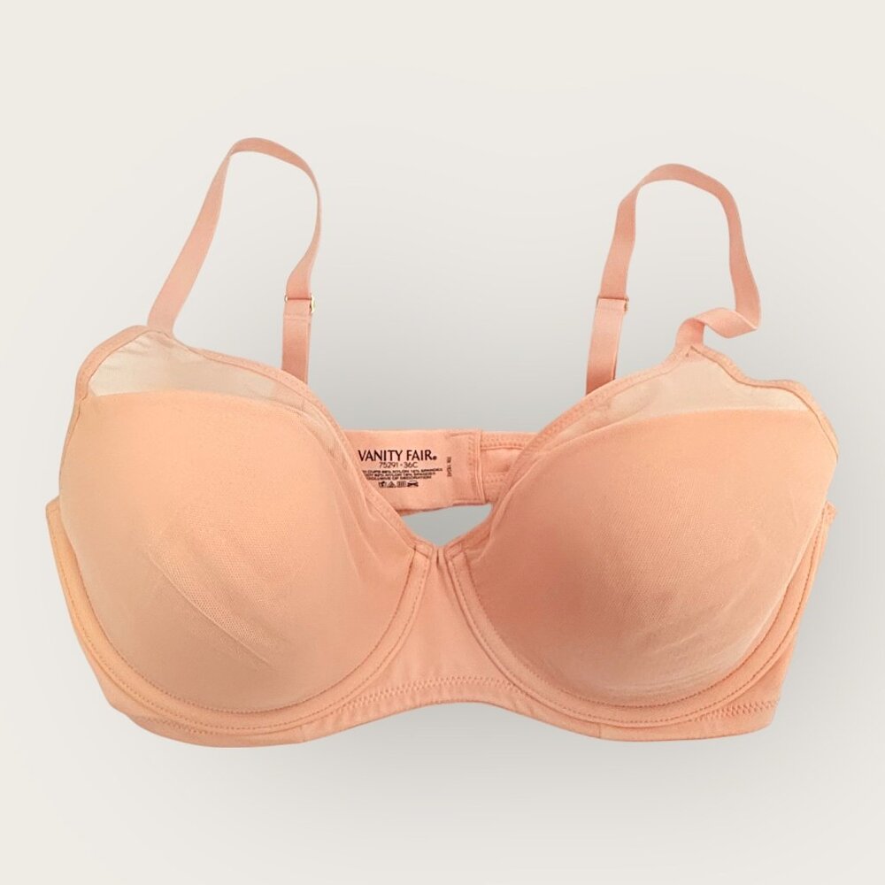 Vanity Fair Light Beige Underwire Bra Size 36C Mesh Overlay